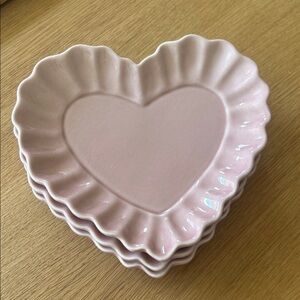 Set of Four Pink Heart-Shaped Ceramic Plates from Pottery Barn